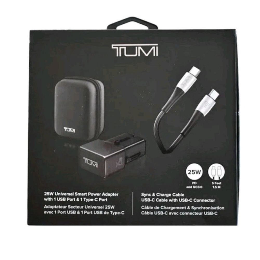 Tumi‎ 25W Universal Smart Power Adapter w/USB Port & 1 Type-C Port Sync & Charge